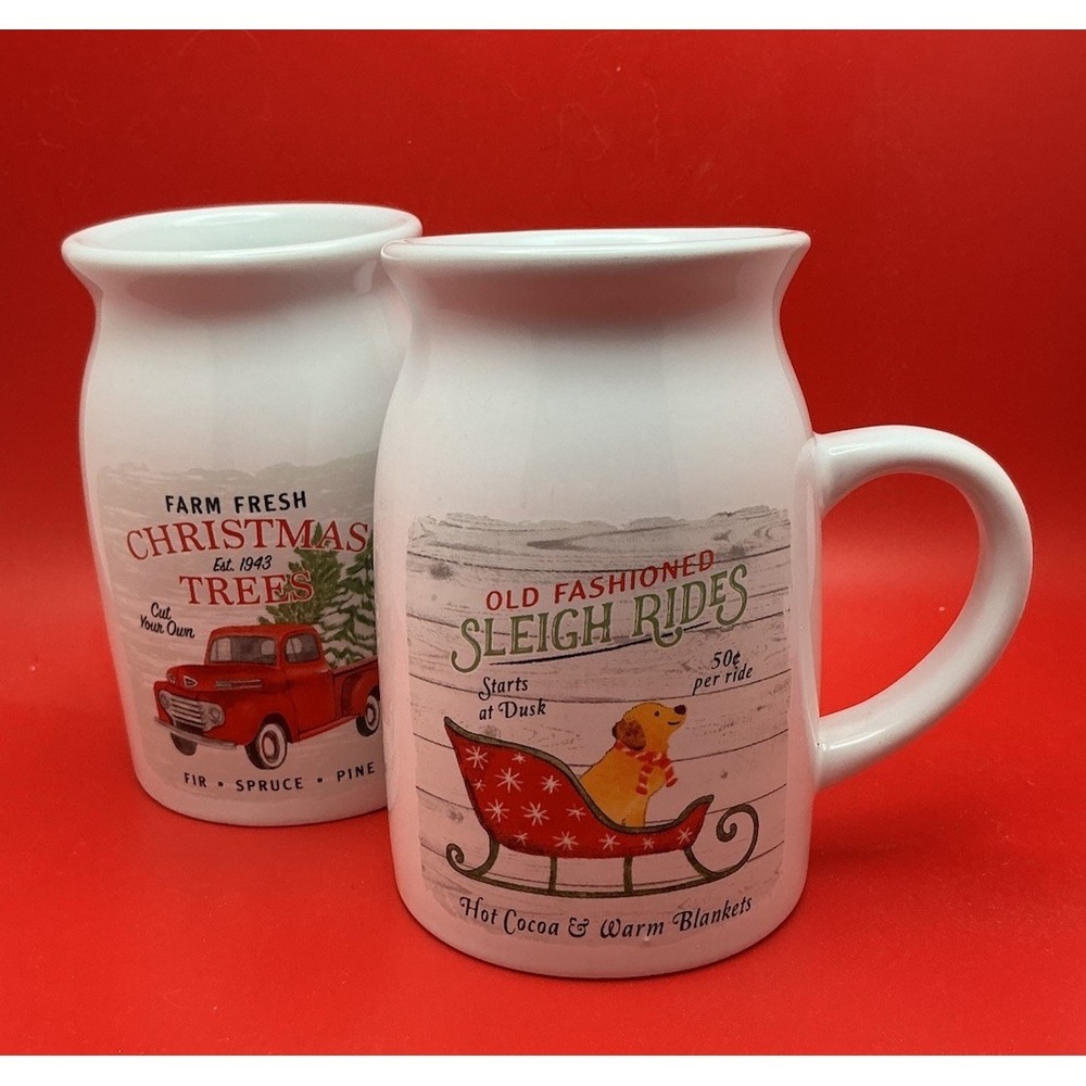 Vintage Milk Jug Design, 2 Christmas Mugs, Nostalgia, Hot Cocoa